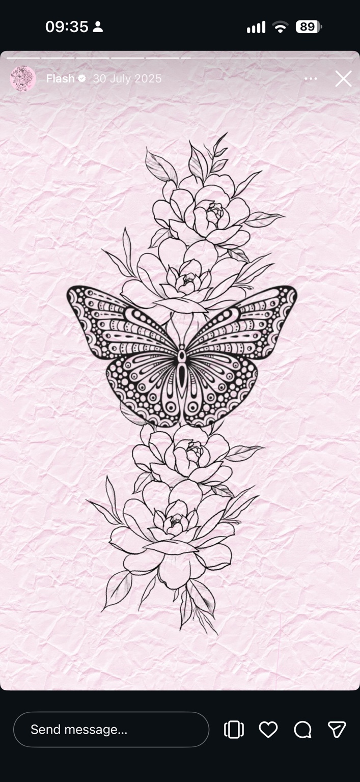 Butterfly & botanicals tattoo design by Keileigh